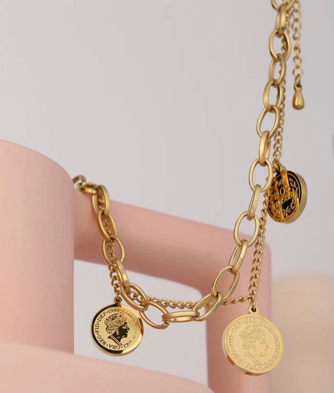 18k Gold Plated Stainless Steel Bracelet Gold Coin Bracelet Etsy