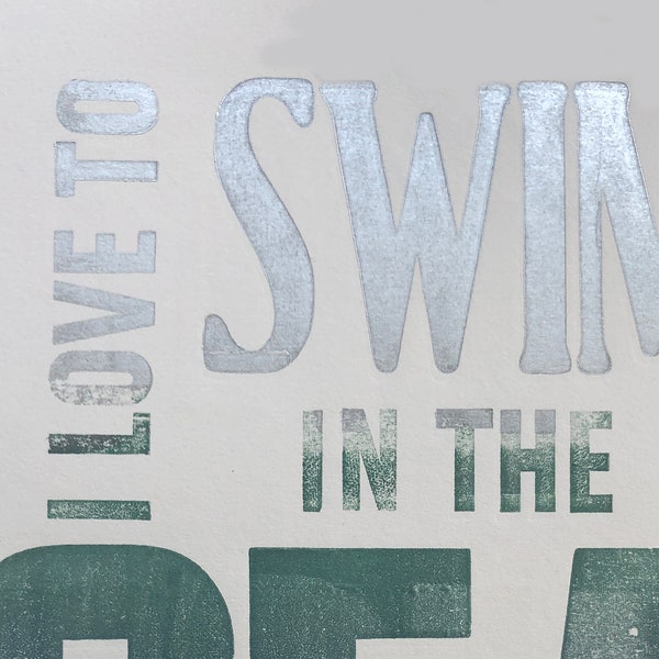 I love to Swim Letterpress Poster