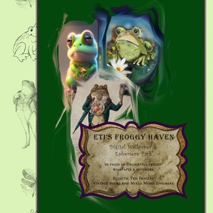 Fonds d'écran numériques et éphémères Froggy Haven d'ETI : arrière-plans imprimables à utiliser dans les papiers de scrapbooking, la journalisation indésirable, le papier peint 300 dpi