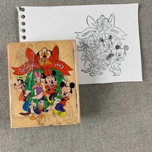 Disney, Mickey Mouse, Goofy, Minnie, Donald, Daisy, enz., Kerstmis 1992 vintage rubberstempel Scrapbooking, junk journaling, ambachten, kaarten