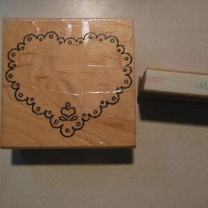 Buon San Valentino! Timbri in gomma in legno vintage, set di 2. Grande cuore... Scrapbooking, junk journaling, artigianato, carte e altro...