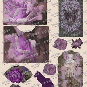 Vintage Rose, Purple Passion. Digital download, Ephemera Set JPG,  cards, ephemera, labels, tags. Junk journals, mixed media, etc.