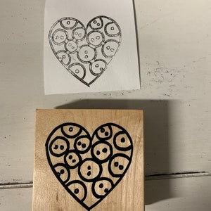Coração cheio de botões, carimbo de borracha vintage, scrapbooking de 3"x3", registro no diário, artesanato, diversão e muito mais...