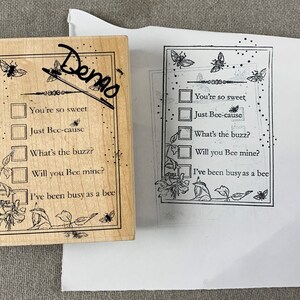 ビンテージ ラバー スタンプ。チェックボックスのリストが付いた Bees List。Cornish Heritage Fm スクラップブッキング、ジャンク ジャーナル、クラフト、カードなど...