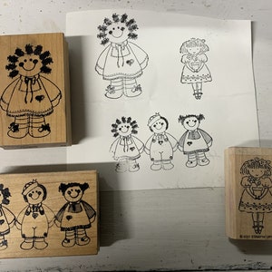 Vintage Rubber Stamps. Set of 3. Raggedy Kids and Ballerina. Scrapbooking, junk journaling, crafts, cards, more...