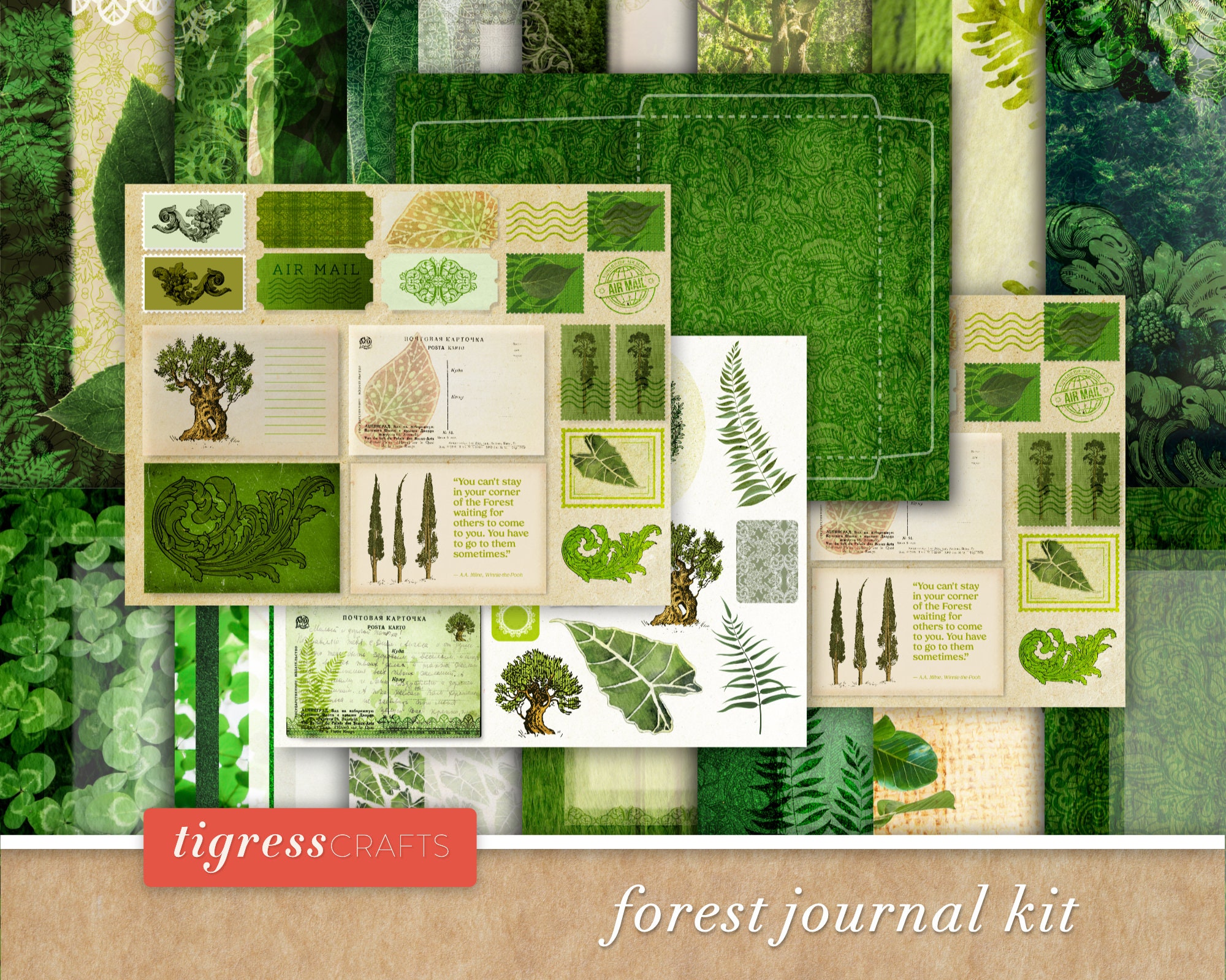 DIGITAL Vintage Scrapbook Forest Kit GREEN Junk Journal Etsy Australia