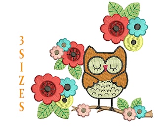 OWL-Machine Embroidery Design-3 Tailles-Instant Télécharger