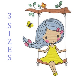 Girl On Swing Machine Embroidery Design 3 Sizes