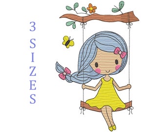 Girl On Swing Machine Embroidery Design 3 Sizes