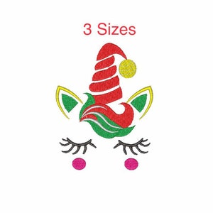Christmas Unicorn Head Embroidery Design-3 Sizes
