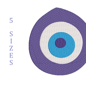 May include: Purple, white, and blue evil eye charm with a teardrop shape.