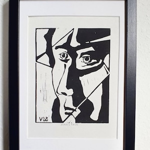 Man&#39;s Face - Linocut