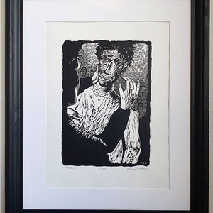 Portret van een man met de hand - Linosnede