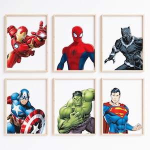 Nistio ™ Superhelden-Wandkunst, Superhelden-Poster für Kinderzimmer, Avengers-Drucke, ungerahmt, Set von 12 Drucken