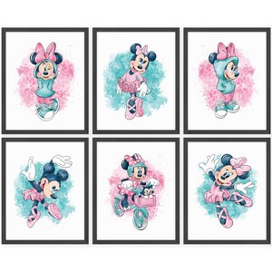 Nistio® Minnie Mouse Wall Prints, Girls Room Decor, Disney Wall Art, Set of 9, 8x10" Unframed