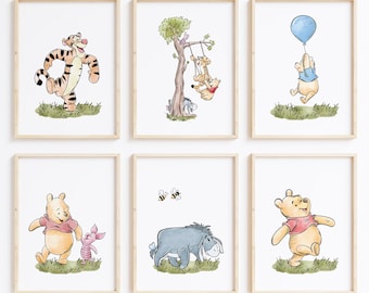 Nistio™ Winnie the Pooh Prints Set: Kids’ Room Decor, Nursery Wall Art (Set of 6)
