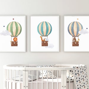 Hot Air Balloon Nursery Print, Cute Safari Animals Nursery Decor, Baby Animals Nursery Print, Children's Wall Art, Nursery Wall Art