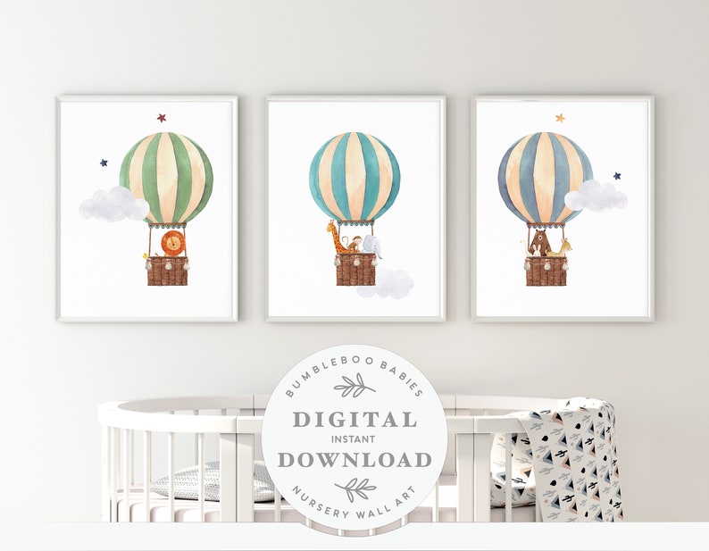 Hot Air Balloon Nursery Print Cute Safari Animals Nursery Etsy UK