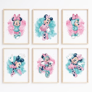 Nistio® Minnie Mouse Wall Prints, Girls Room Decor, Disney Wall Art, Minnie Mouse Print Set, Unframed, Set of 9