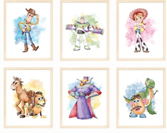 Toy Story Prints, Toy Story Wall Decor, Toy Story Poster, Woody Sheriff, Buzz Lightyear, Mr. Potato Head, Set of 6, 8x10 inches (Unframed)