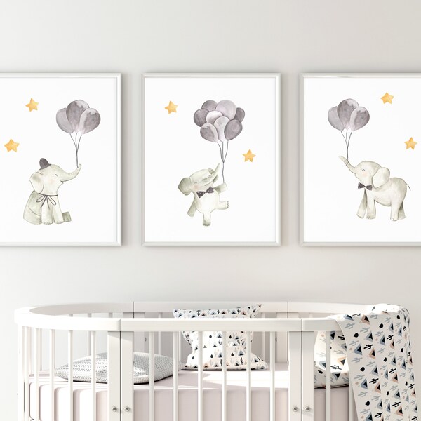 Baby Decor, Baby Elephants Nursery Print, Watercolor Elephant Nursery Wall Art, New Baby Gift, Nursery Prints, Nursery Decor