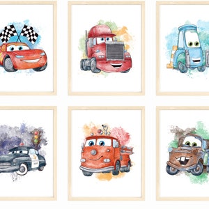 Cars Movie Poster Prints, Cars Movie Poster Wall Art Decor, Lightning McQueen, Set of 6, 8x10 inches (Unframed)