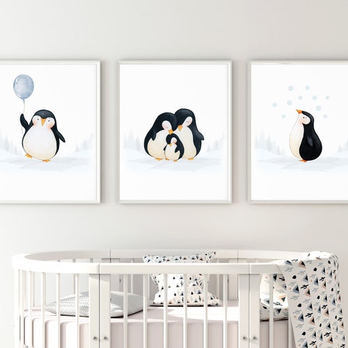 Penguin Print Nursery Wall Art Baby Animal Prints Nursery Etsy Australia