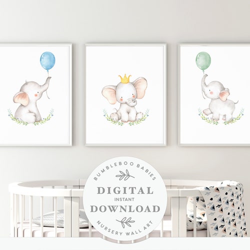 Cute Elephant Nursery Decor Elephant Nursery Wall Art Baby Etsy
