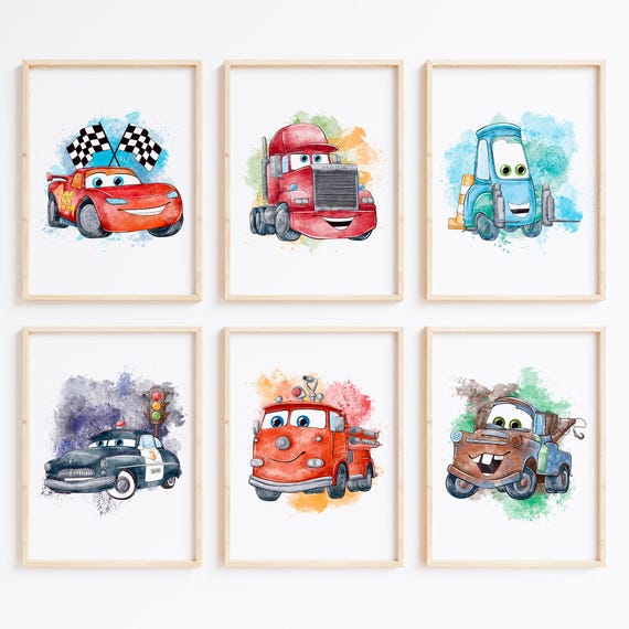 Nistio™ Cars Movie Poster Prints: Lightning McQueen, Kids' Room Decor (Set of 6)