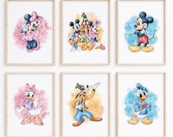 Nistio™ Mickey Mouse Prints: Donald Duck, Daisy Duck, Minnie Mouse, Goofy, Kids Room Decor (Set of 6)