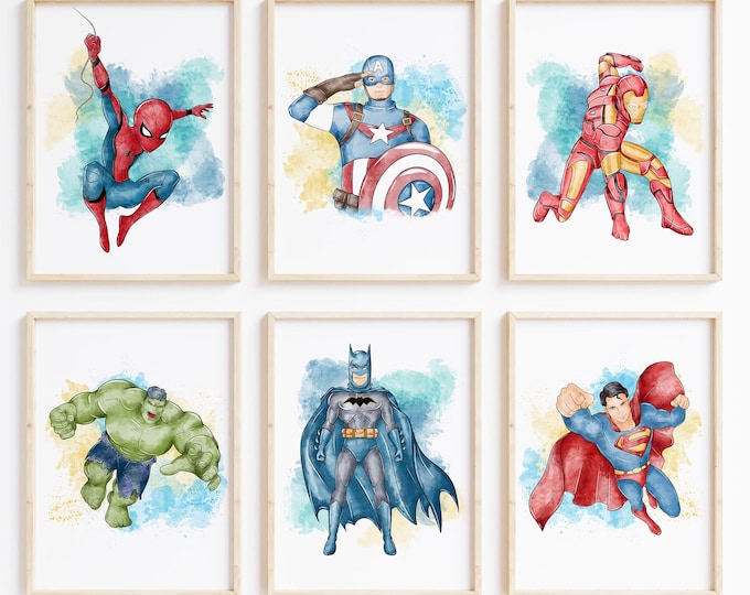 Nistio™ Superhero Prints Set: Kids' Room Decor, Avengers Art (Set of 6)
