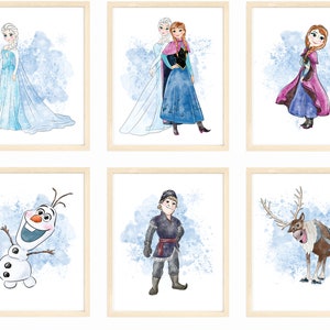 Frozen Kids Wall Art Prints, Frozen Nursery Prints, Frozen Girls Room Poster Kids Room Decor, Frozen Playroom Decor, Set of 6 Prints, 8x10"