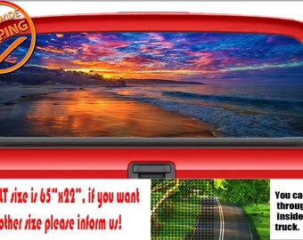 ISLAND SUNRISE Rear Window Graphic truck view thru vinyl decal back