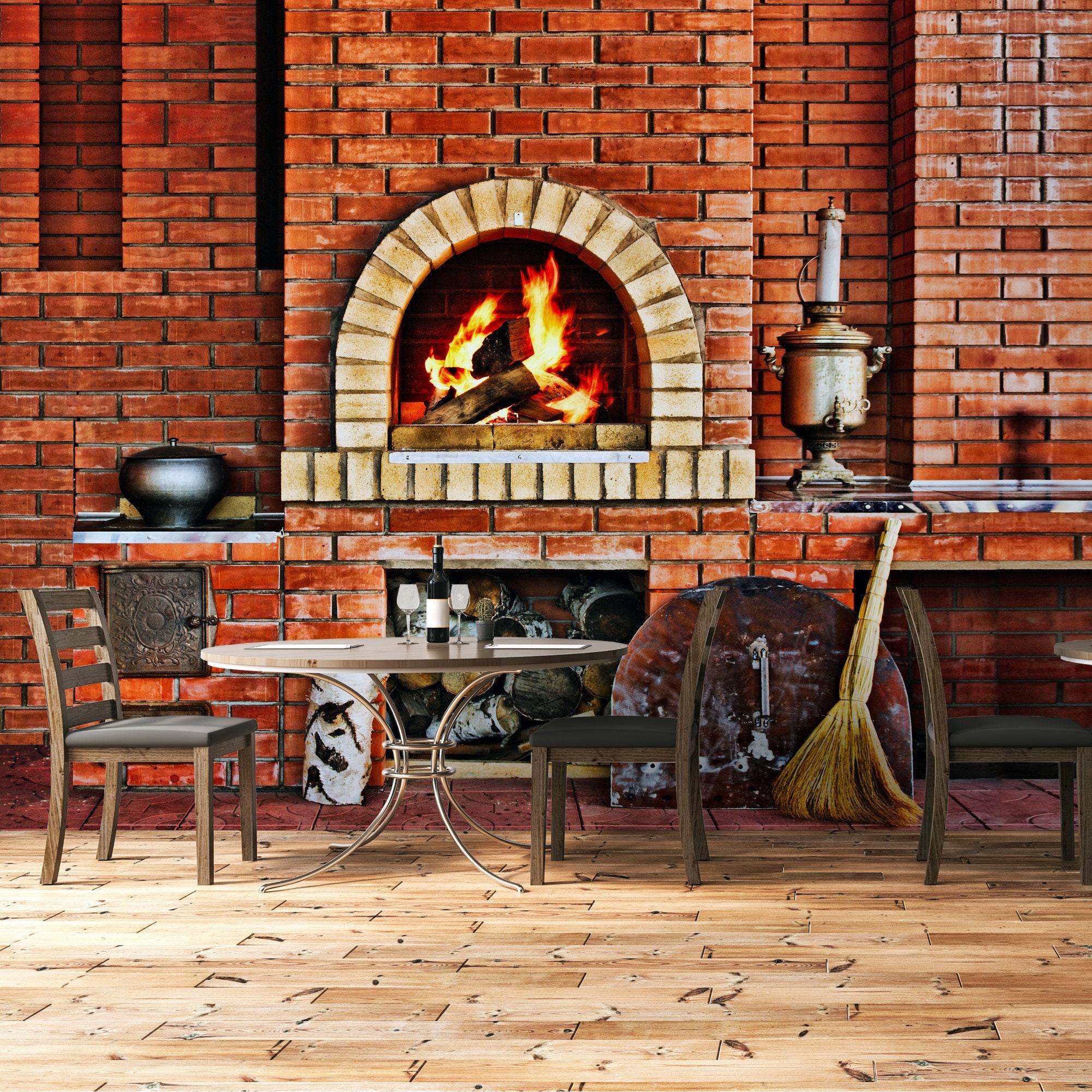 Brick Fireplace Wallpaper Design WallPaper Wall Mural | Etsy