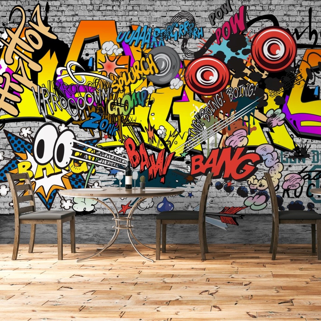 Graffiti Wallpaper Wallmural Wallcovering Wallpaper Graffiti Desing Etsy