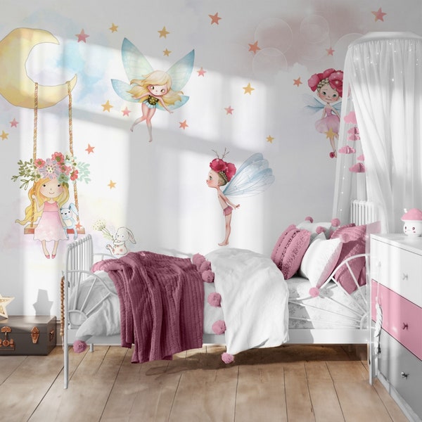 Cute Fairies Girl Room Wallpaper Child Room Wallpaper