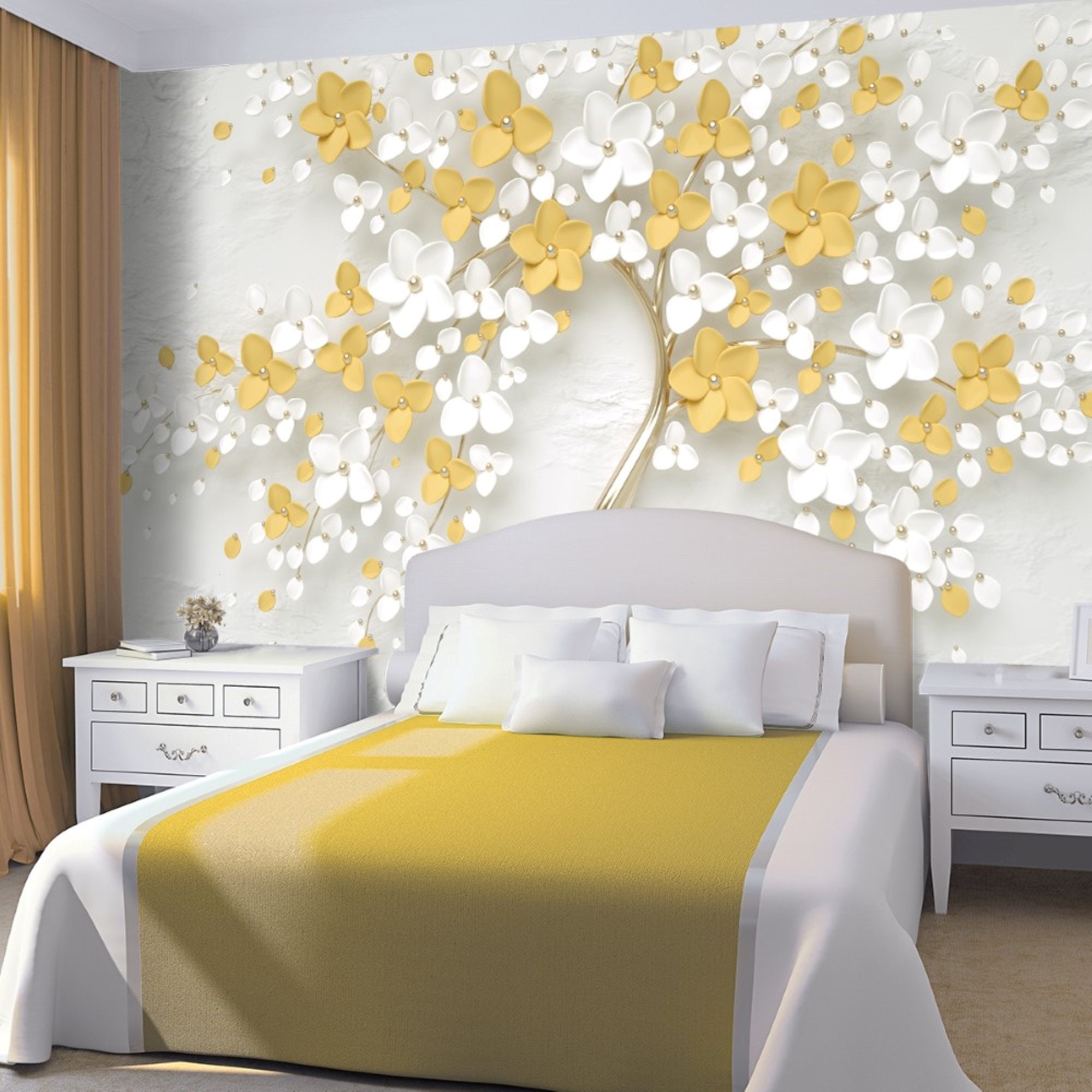 3d Wall Paper Frame Gold White Flowers Backgrounds