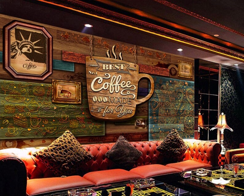 Coffee Wall Mural Wallpaper Cafe Shop Wallpaper Etsy