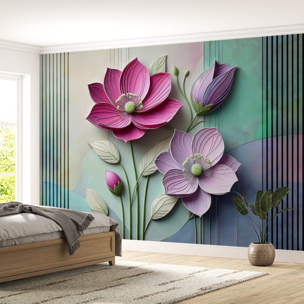 Contemporary Lotus Flower Mural Wallpaper Peel and Stick Wall Mural