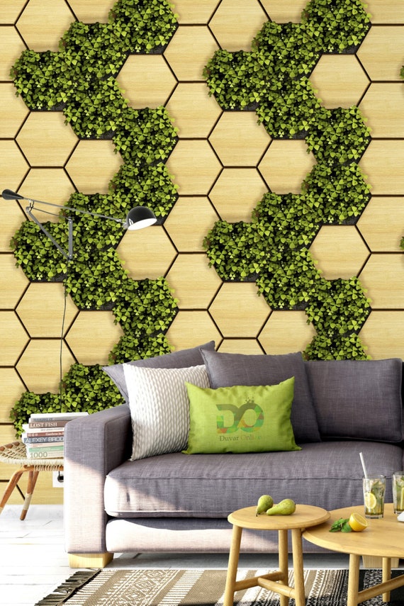 Vertical Garden Wood and Leaves Fantastic Wallpaper Wall | Etsy