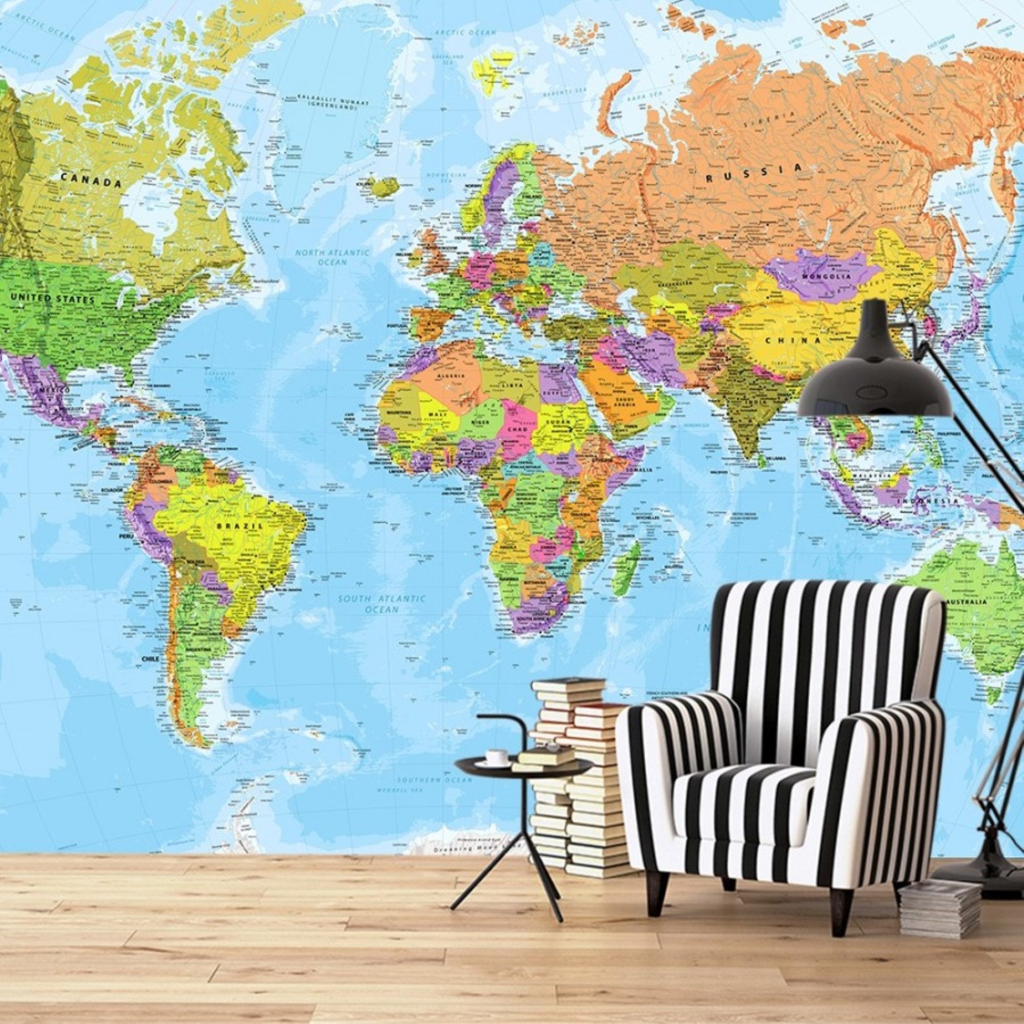 World Map Wall Mural Blue  Etsy