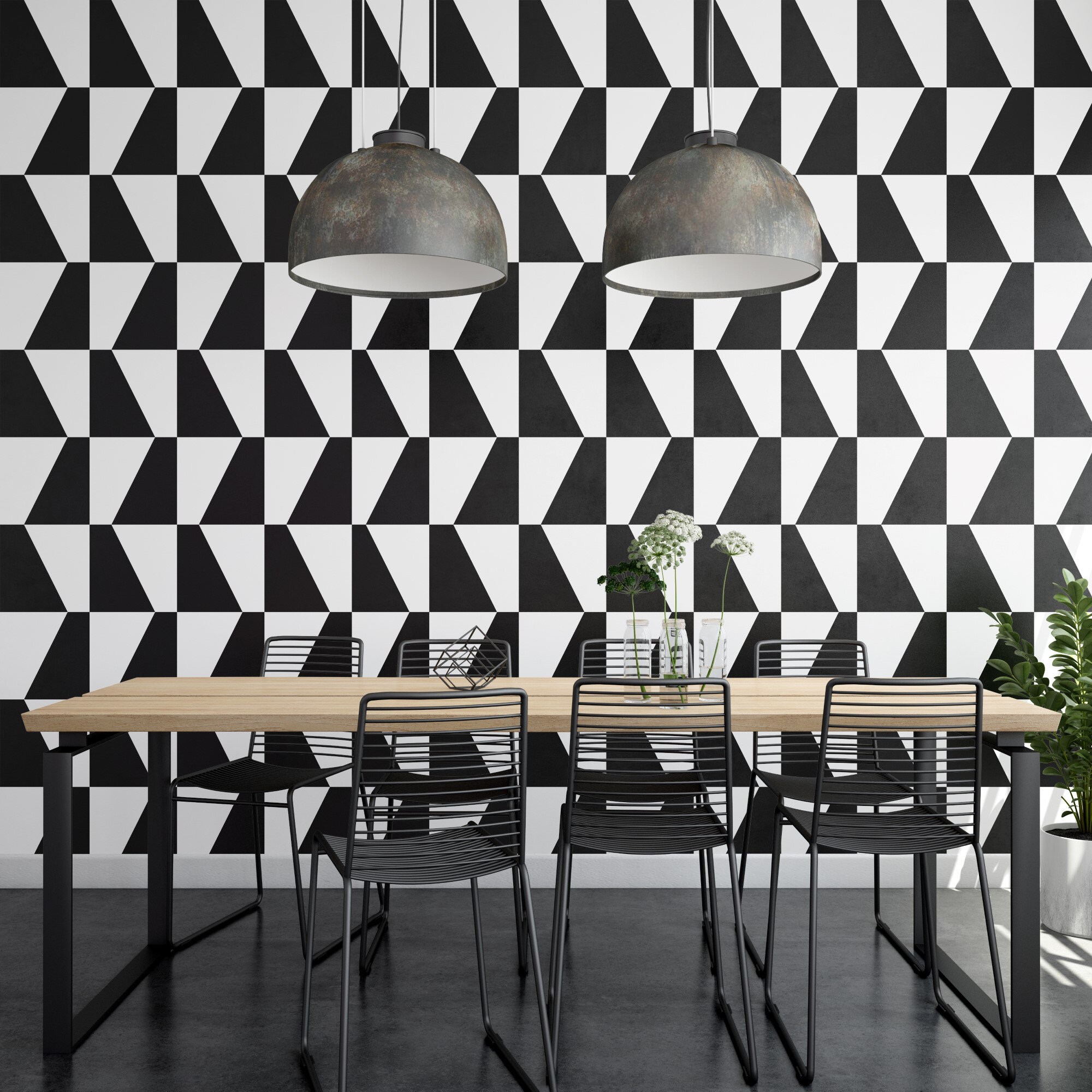 Diagonal Checkered Black and White Wallpaper Wall Decor Etsy