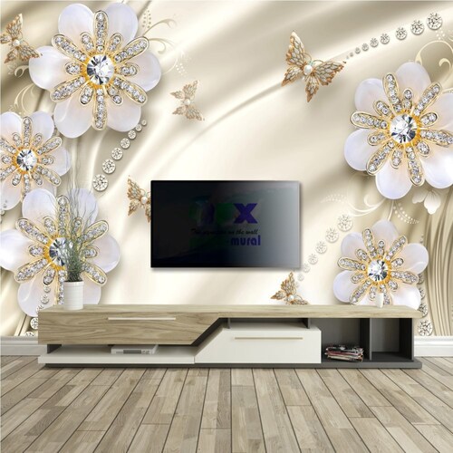 3D Oil Painting Wallpaper Blue Flowers Wallpaper 3D Flowers Etsy