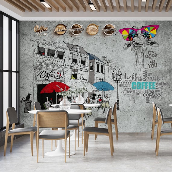 Cafe Shop Wall Mural Etsy