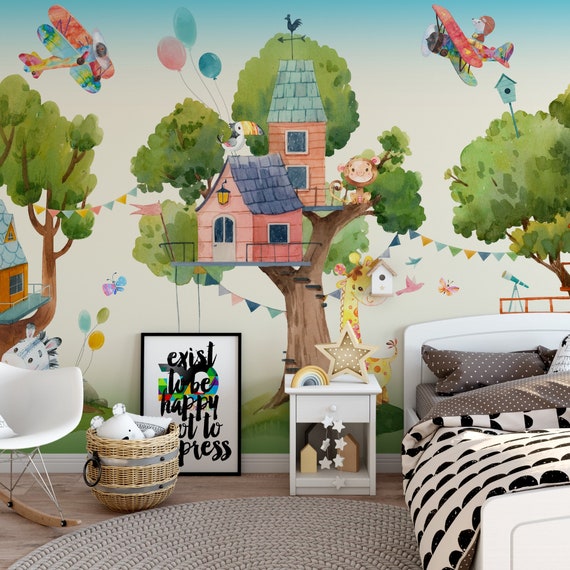 Buy Tree Houses and Cute Animals Kids Room Wallpaper. Online in India - Etsy Buy Tree Houses and Cute Animals Kids Room Wallpaper. Online in India - Etsy