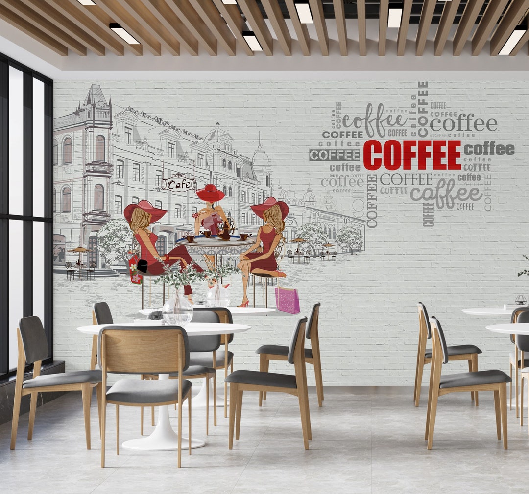 Coffee Wall Mural Wallpaper Cafe Shop Wallpaper Etsy