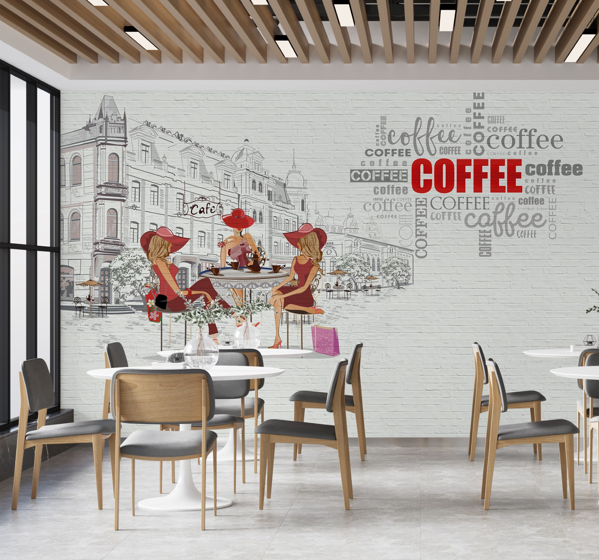Home & Living Cafe Shop Wall Mural Coffee Beans World Map Wallpaper