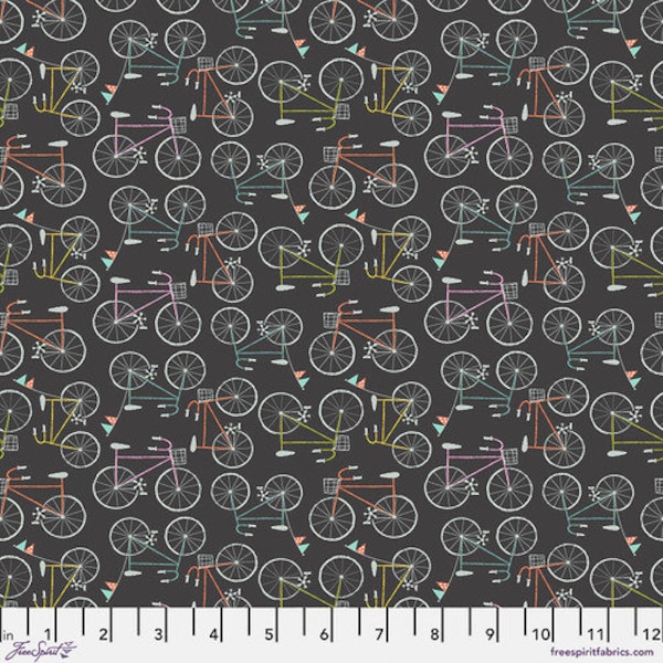 Wanderlust Bike Ride in Charcoal - Priced/Sold by the Half Yard