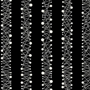 May include: Black and white geometric pattern. Vertical stripes feature interconnected lines and circles, creating a network-like design. The repeating pattern is a simple, yet elegant, design.