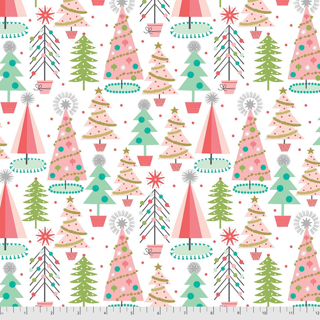 Fa La La Christmas Spruces in White Priced/sold by the Half Yard - Etsy